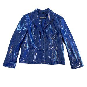 Pamela McCoy Cobalt Blue Vinyl Blazer Moto Jacket Size Large